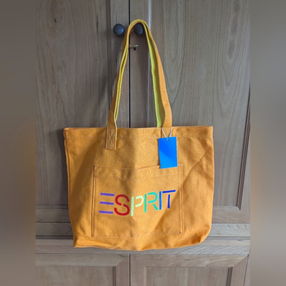 New ESPRIT Bag Tote Canvas Carryall Cotton Handbag Rainbow Orange
